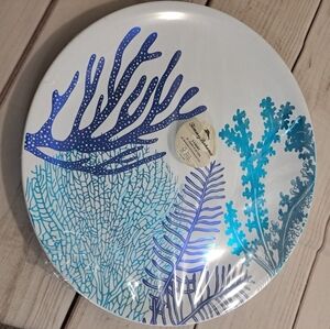 Tommy Bahama Blue and White Coral Holographic Platter Set Of 3
